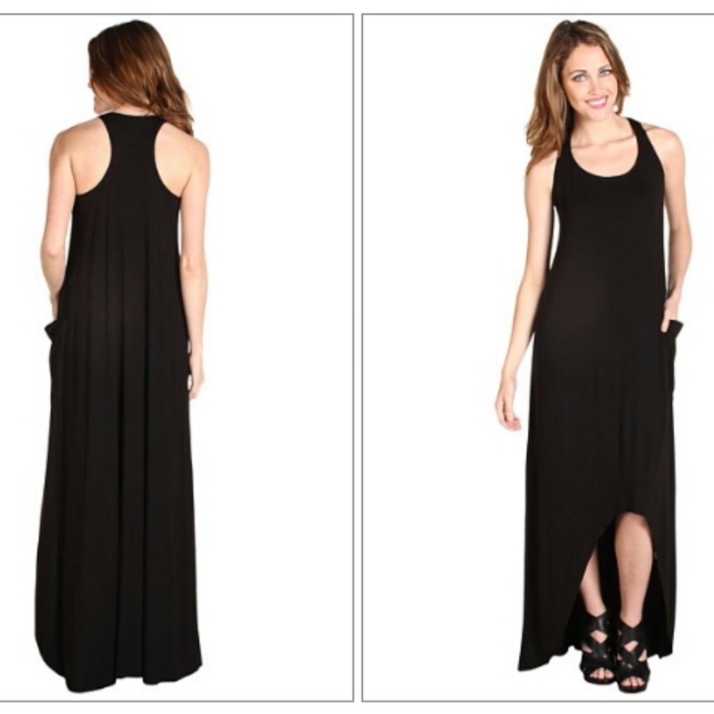 Maxi hi-low tank top racer back Dress Black